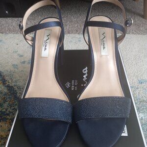 Navy Blue Nina Haven Luster Satin Block Dress Heels